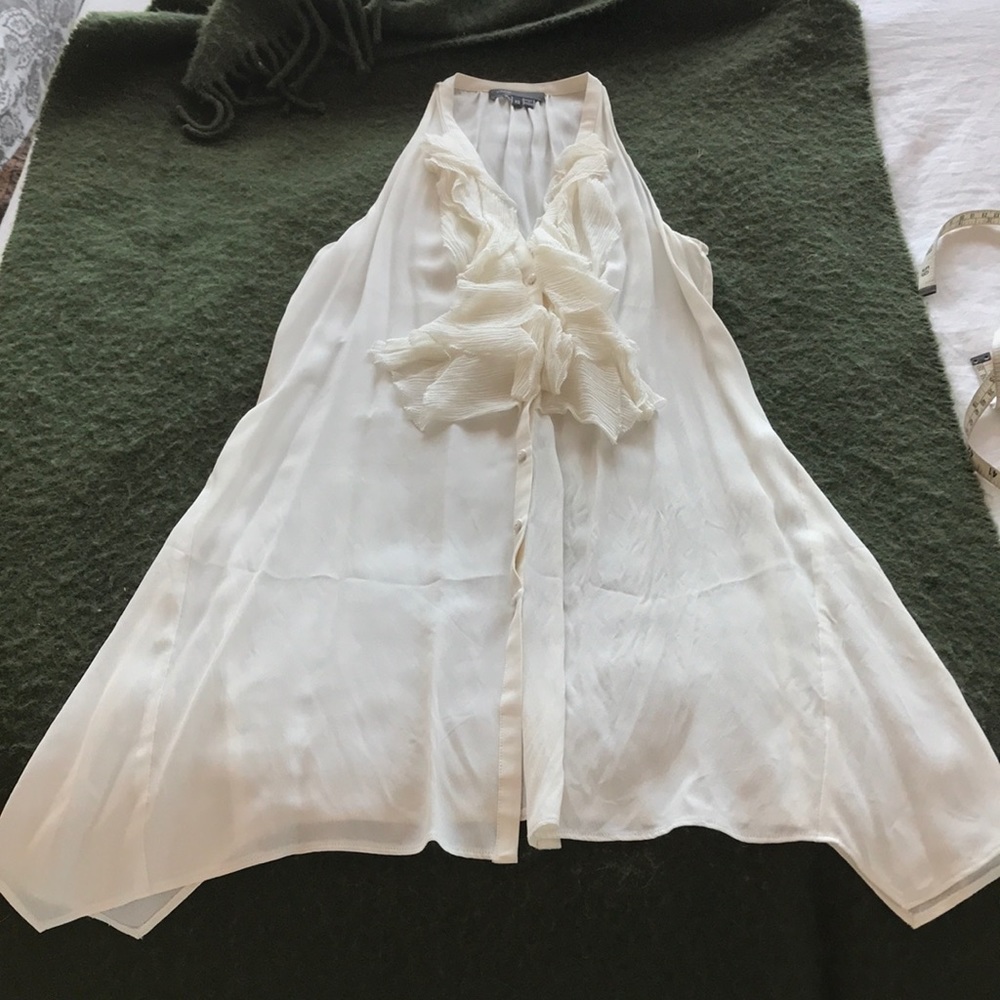 Vince Cream Silk Blend Ruffle Sleeveless Tunic